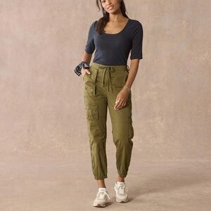 SUNDANCE GeoStitch Jogger Pants Army Green Pull On Relaxed Fit NWT Size 14
